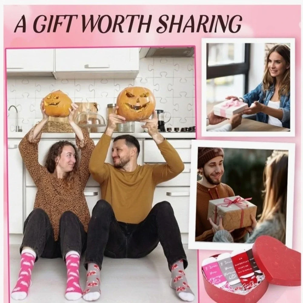 4 Pairs Couple Socks‎ Hearts Cupid Love Novelty Crew Socks Set